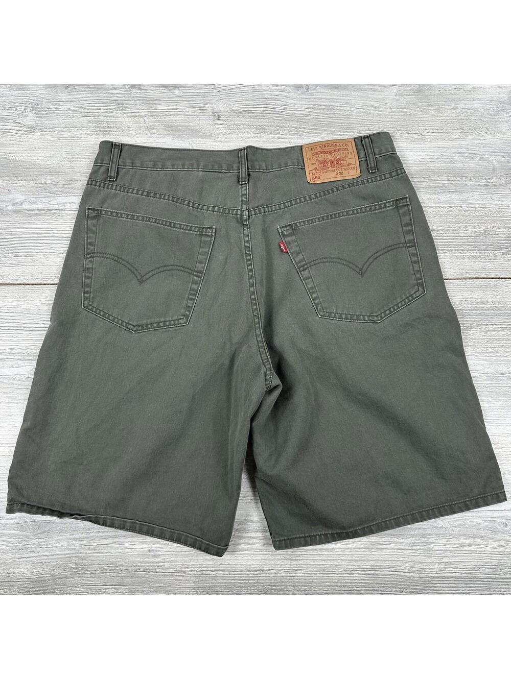 VTG Levis 550 Jean Shorts Men 36 Olive Green Twill Red Tab Baggy Y2K Dad Skate